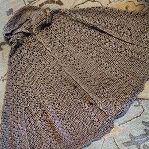 Crochet Open-Front Hooded Women's Sweater - Taupe